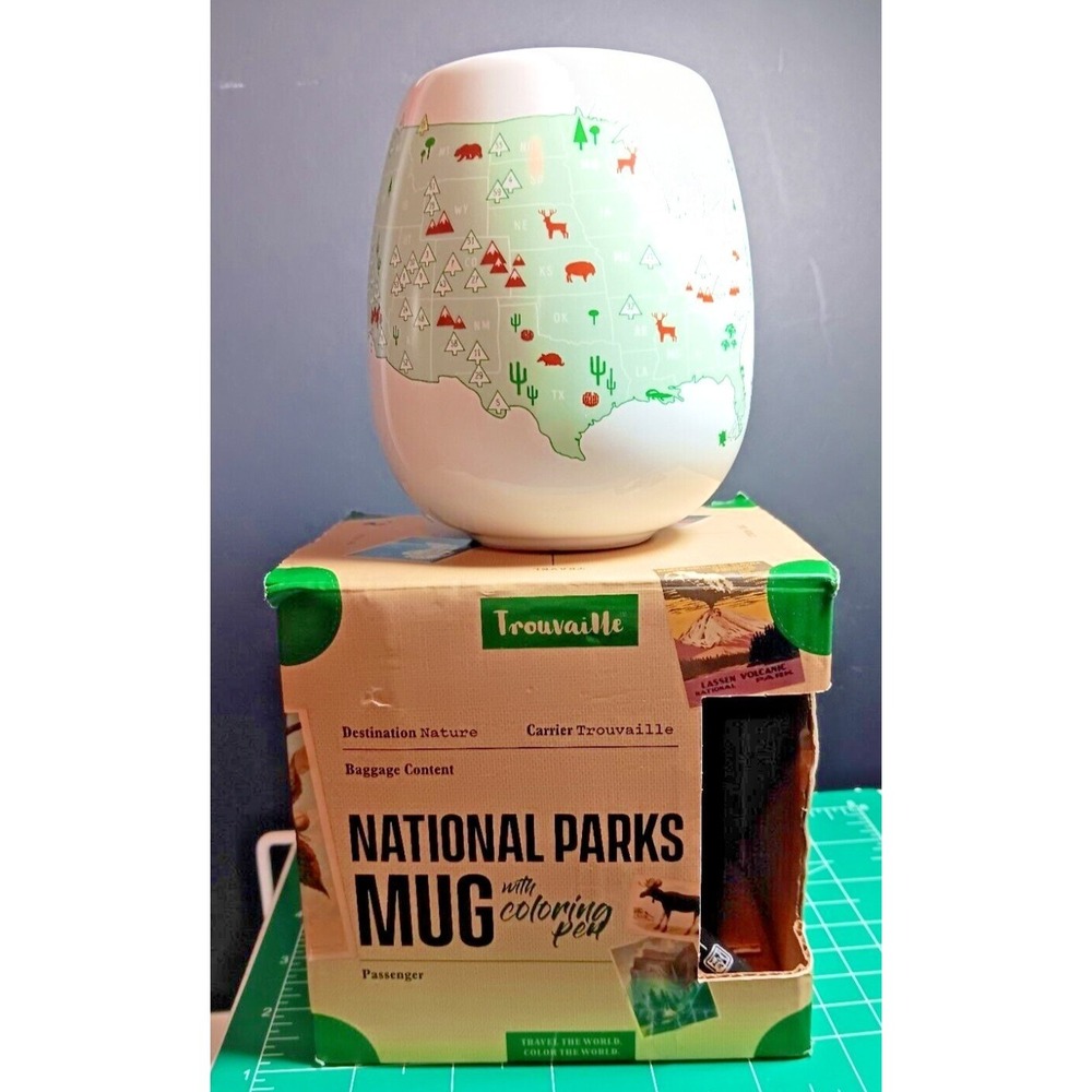 National Parks Map Mug Trouvaille Made In Poland w/ Coloring Pen Nomadic 16.9 oz